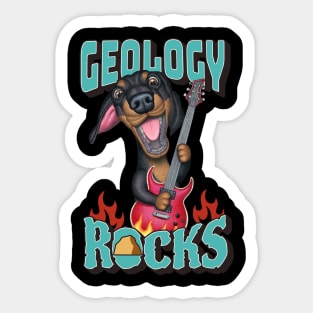 Cute Geology Rocks with dachshund doxie dog playing guitar Sticker